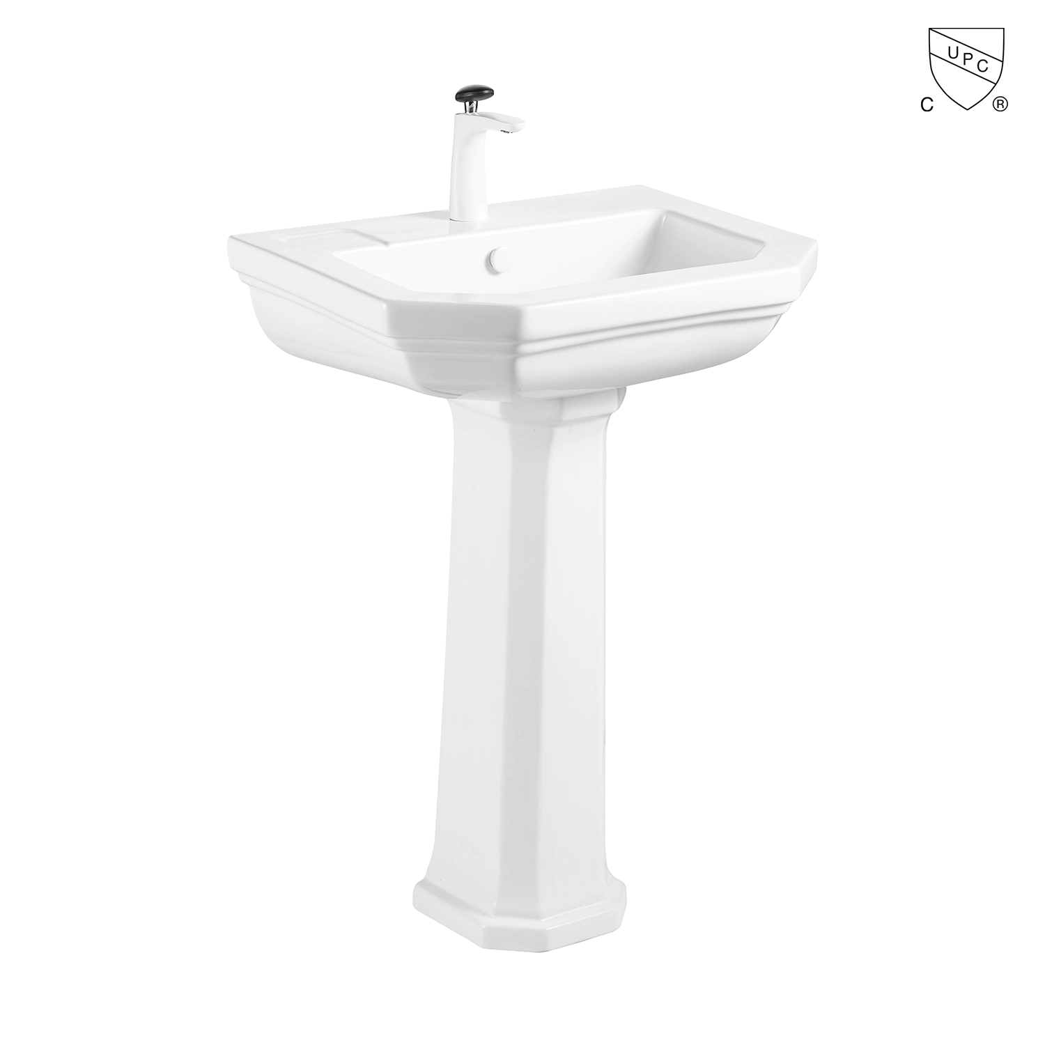 Lavatory vitreous china ceramic constructed two piece freestanding pedestal sink washbasin MB-2066 with Single hole faucet, by Chaozhou Meilong Ceramics Company - one of the largest bathroom sink manufacturers in China